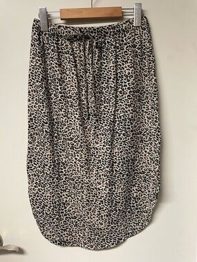SHEIN Beige and Black Leopard Print Drawstring Midi Skirt